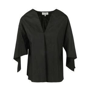 Psophia Black Cotton V-Neck Top